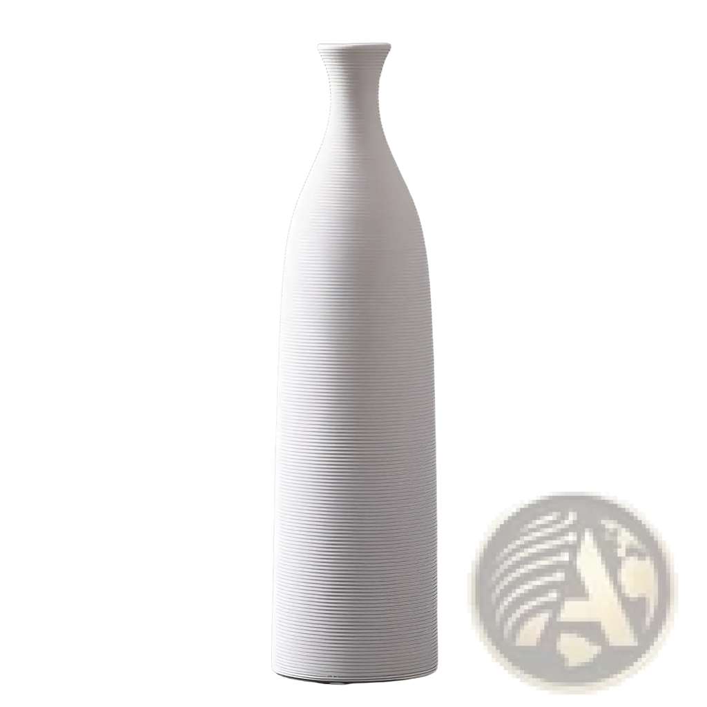 Nordic white ribbed ceramic vase tall slender with textured surface and narrow neck for modern home decor