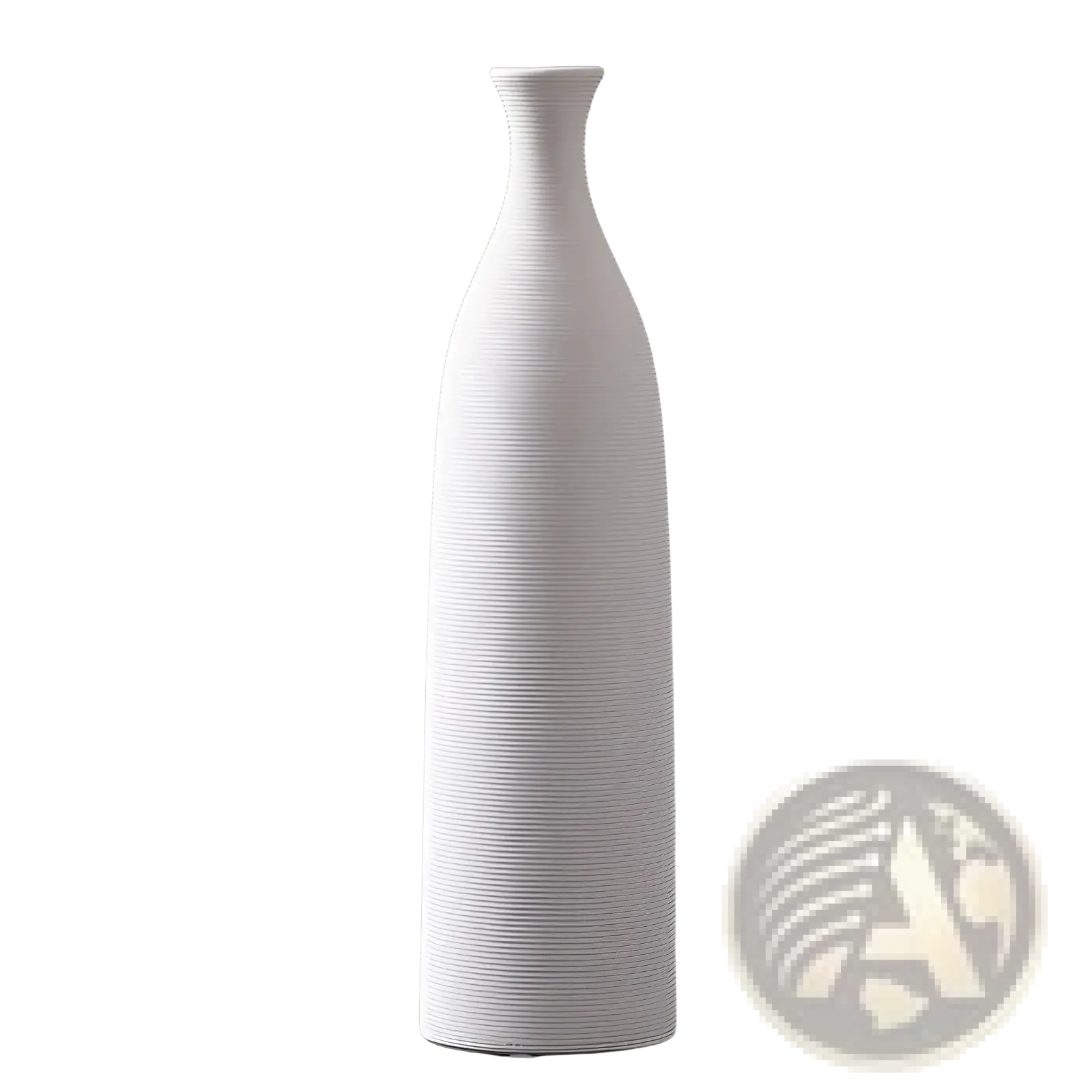 Nordic white ribbed ceramic vase tall slender with textured surface and narrow neck for modern home decor