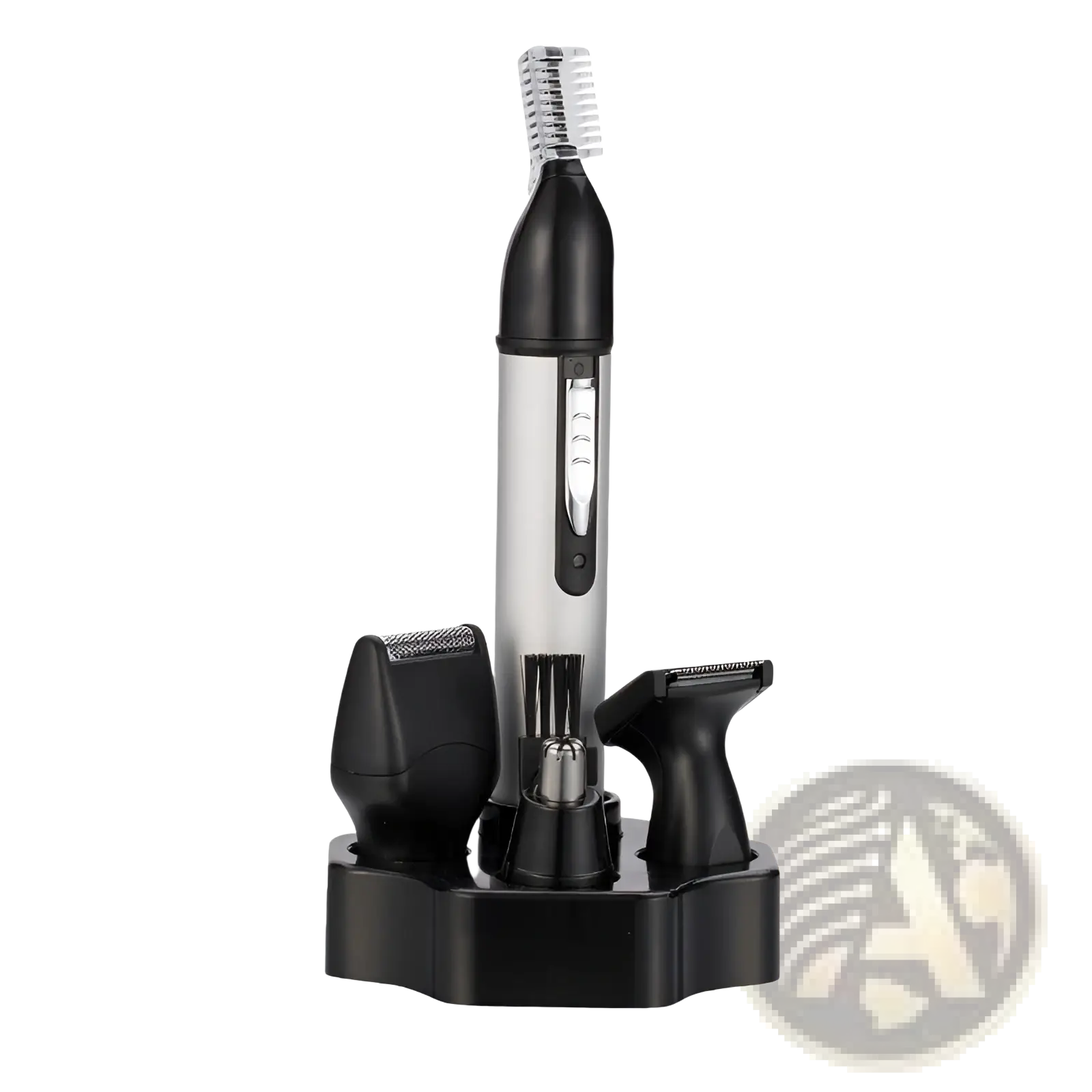Black and silver 4 in 1 electric nose hair trimmer grooming kit with usb and multiple facial hair attachments