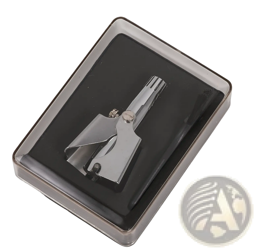 Chrome-finished precision razor blade guard with angular design and textured grip for nose hair trimmer waterproof steel kit