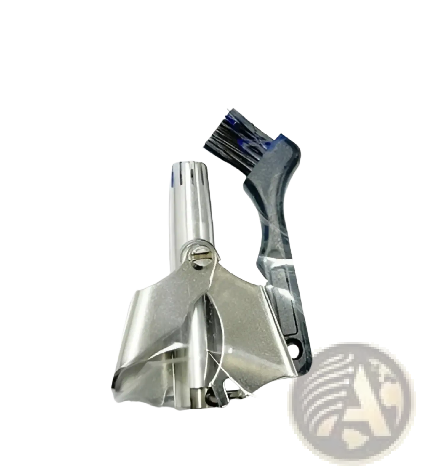 Silver metal bicycle spoke wrench with black plastic handle brush displayed beside waterproof steel nose hair trimmer kit