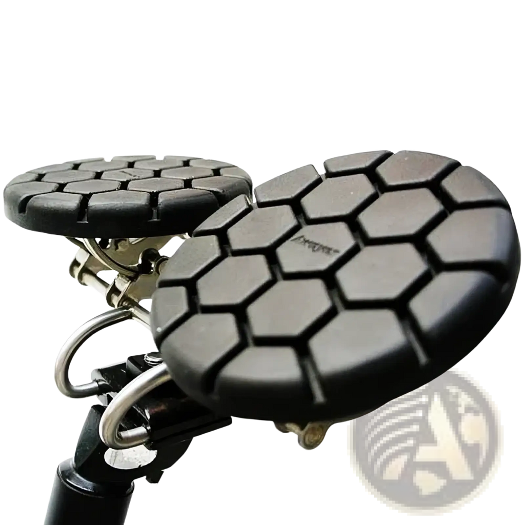 Black hexagonal patterned noseless ergonomic long distance bicycle saddle grips with textured rubber surface