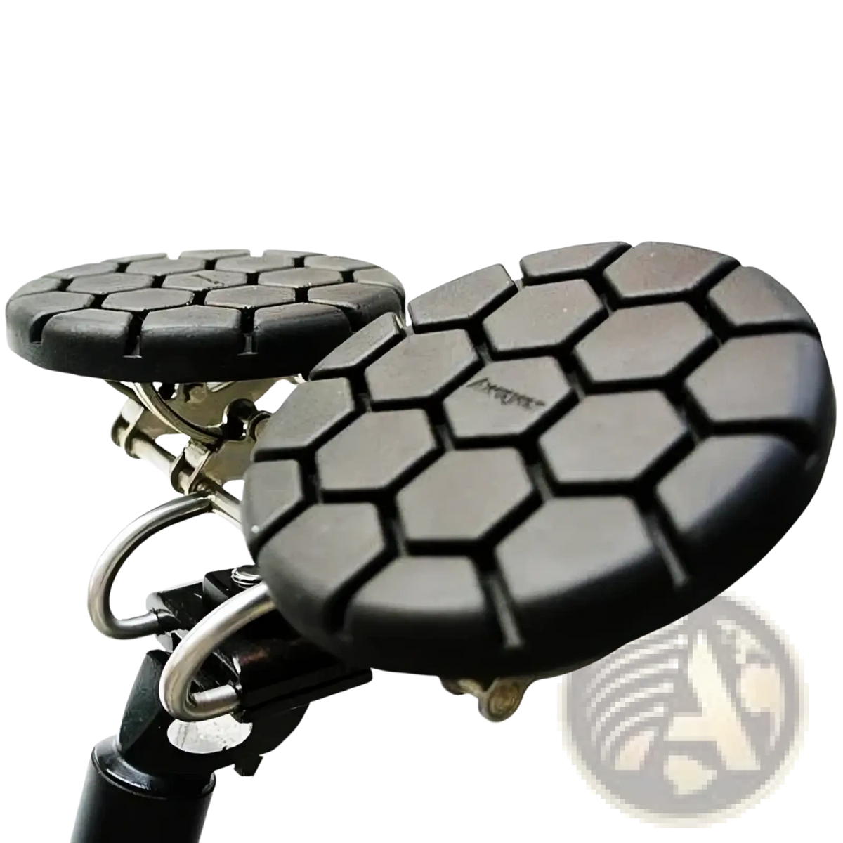 Black hexagonal patterned noseless ergonomic long distance bicycle saddle grips with textured rubber surface