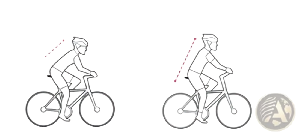 The image shows two cycling postures with angle indicators illustrating comfort using a noseless ergonomic long distance bike saddle