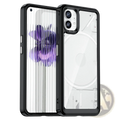 Nothing Phone 1 transparent pink case with black-framed transparent design and purple floral pattern on the front panel