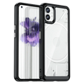 Nothing Phone 1 transparent pink case with black-framed transparent design and purple floral pattern on the front panel