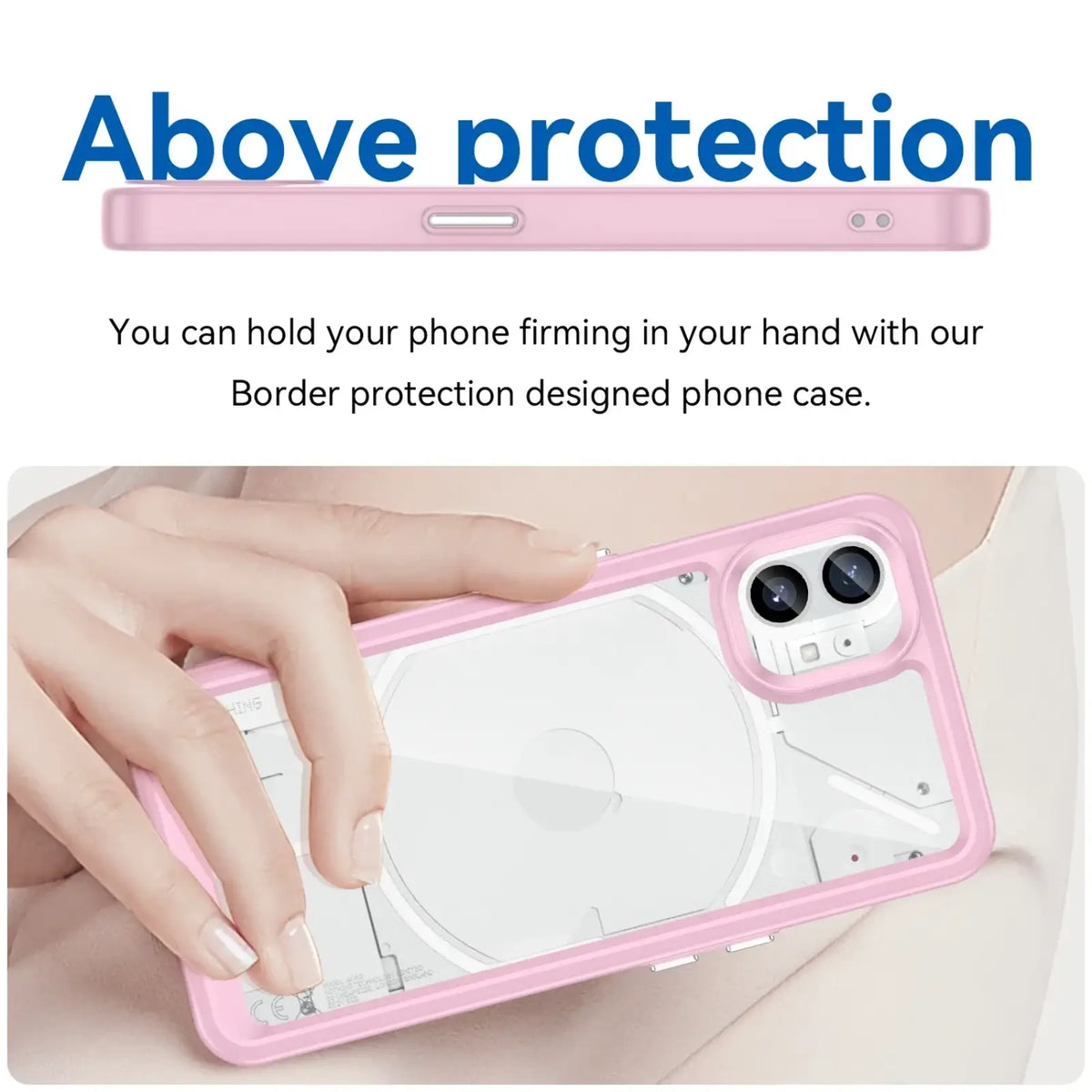 Back side of nothing phone 1 transparent pink case with pink border protection and clear back panel with camera cutout