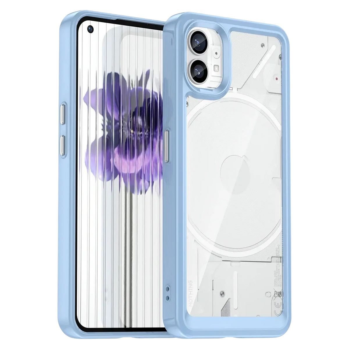 Light blue transparent phone case with soft silicone border and dual-camera cutout shown from the back for nothing phone 1