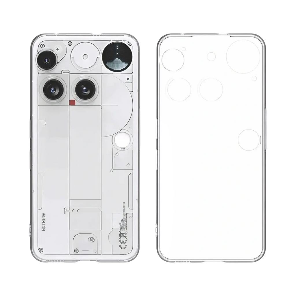 Clear tpu phone case in transparent design showing precise cutouts for triple-camera and buttons on the back of nothing phone 3