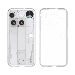 Clear tpu phone case in transparent design showing precise cutouts for triple-camera and buttons on the back of nothing phone 3