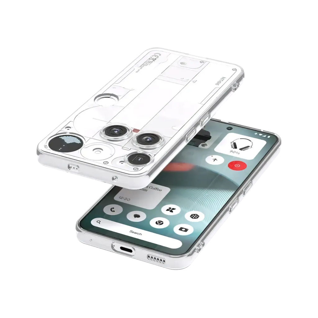 Clear tpu case for Nothing Phone 3 showing the back with precise cutouts for camera module and buttons
