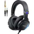 Black nuwbo wired over ear professional headphones with leather headband for guitar amp and audio interfaces frequency response