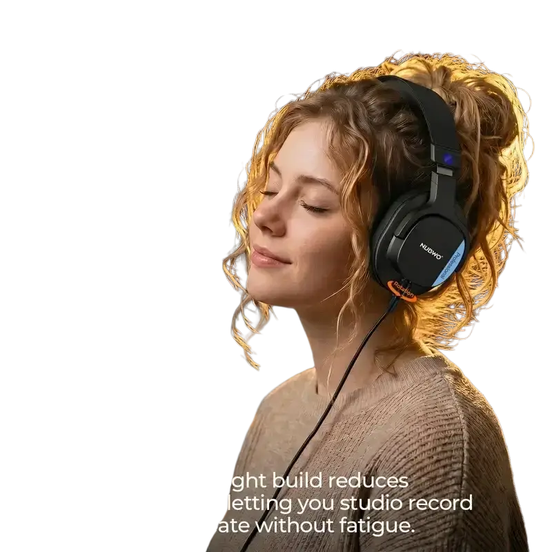 Black nebulo studio headphones wired over ear monitor with blue accent lighting and wide frequency response for audio interfaces