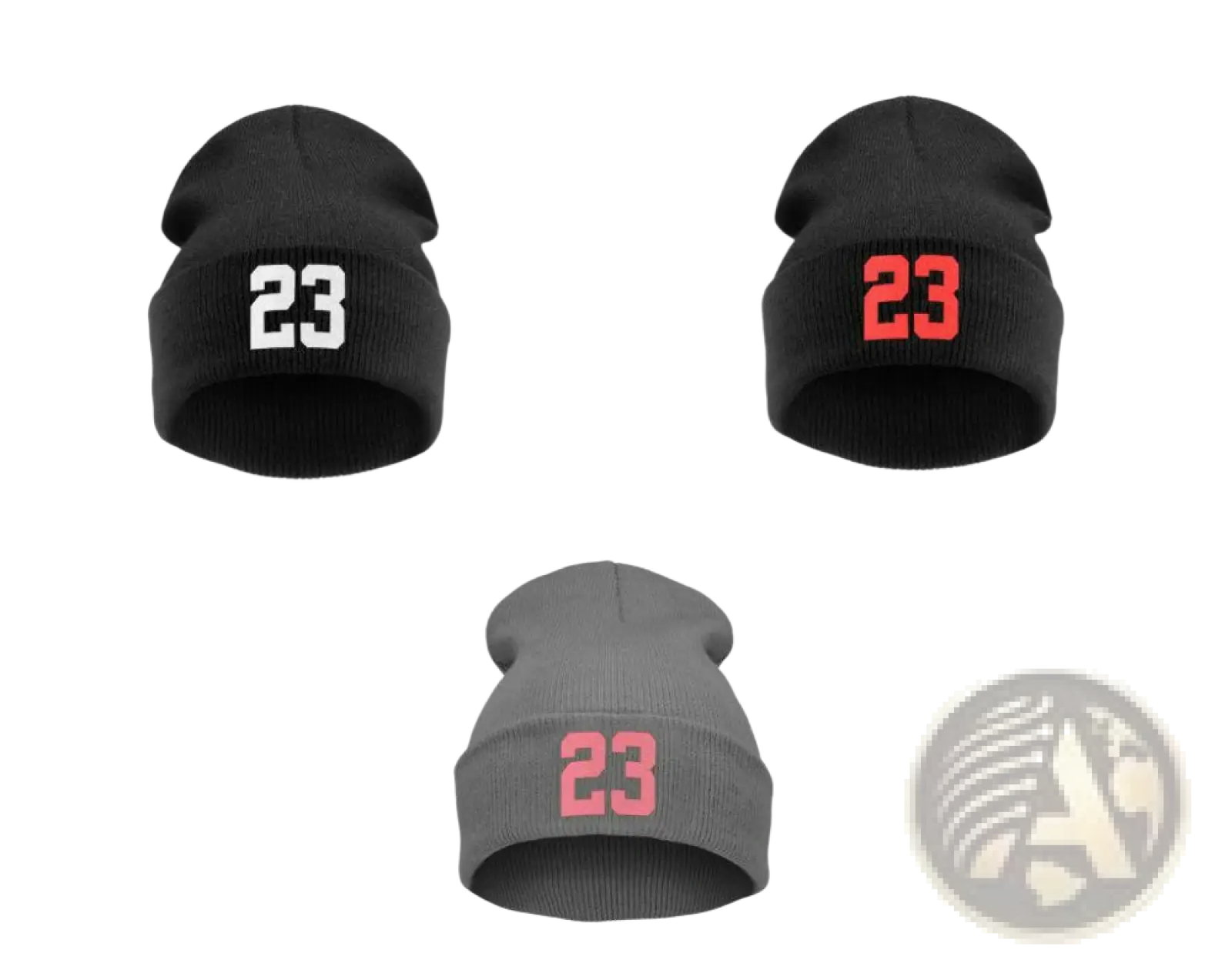 Black knit beanie with number 23 embroidered in white red or pink on the front for casual wear
