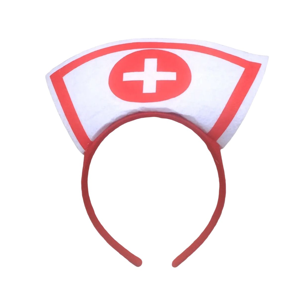Nurse costume headband made of fabric in red and white with a red cross emblem for halloween hair hoop use