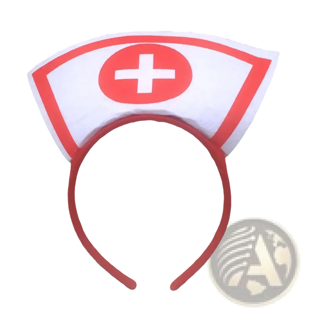 White and red nurse costume headband with a central cross emblem for halloween hair hoop accessory