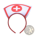 White and red nurse costume headband with a central cross emblem for halloween hair hoop accessory