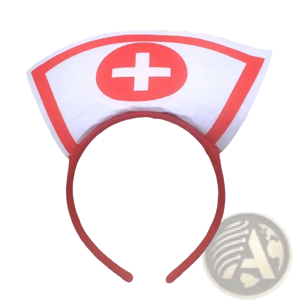 White and red nurse costume headband with a central cross emblem for halloween hair hoop accessory