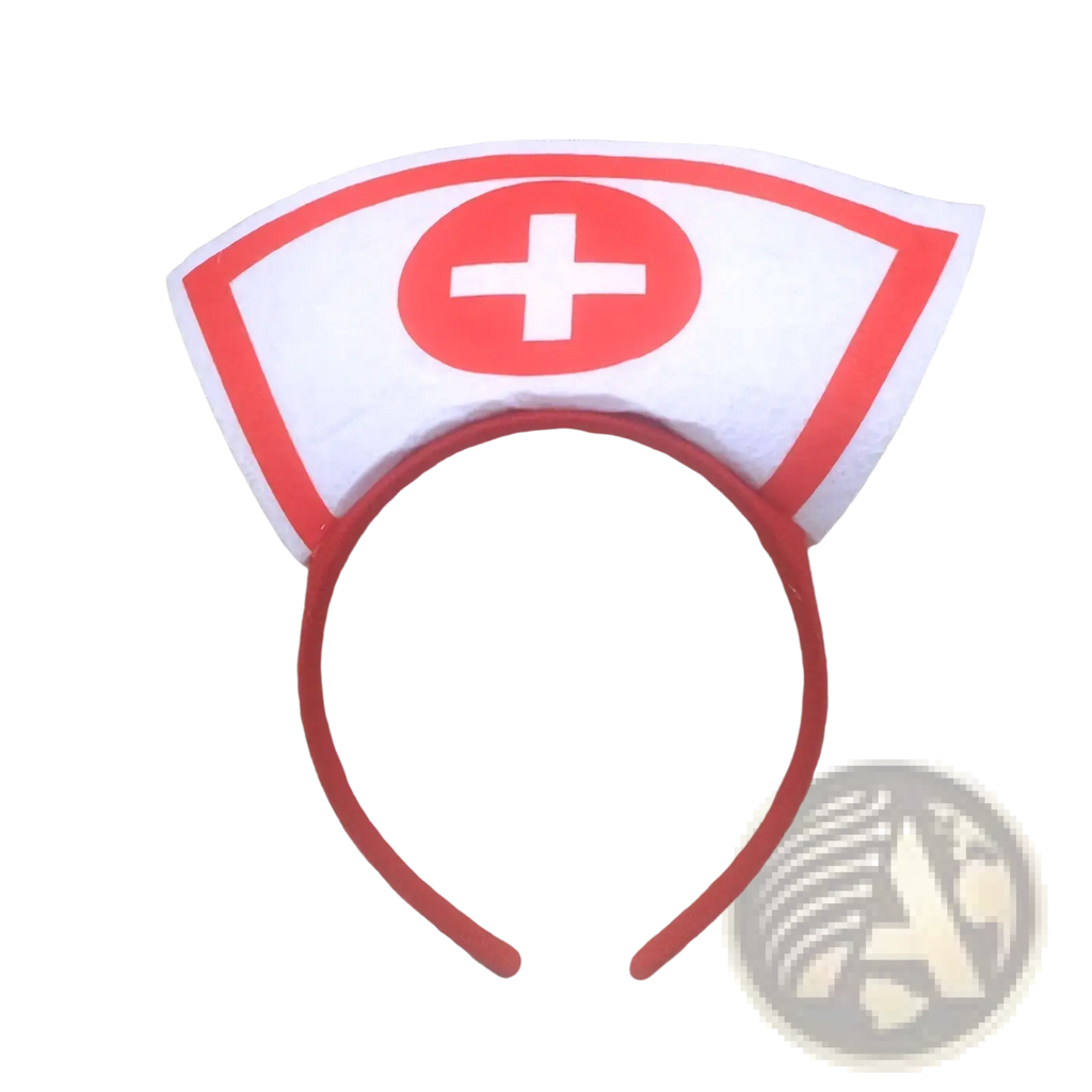 Nurse costume headband made of fabric in red and white with a red cross emblem for halloween hair hoop use