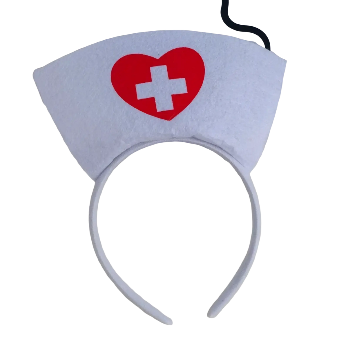 White felt nurse costume headband with red heart emblem and white cross for halloween hair hoop accessory