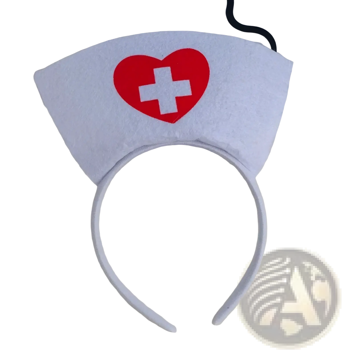 White felt nurse costume headband with red heart emblem and white cross for halloween hair hoop accessory