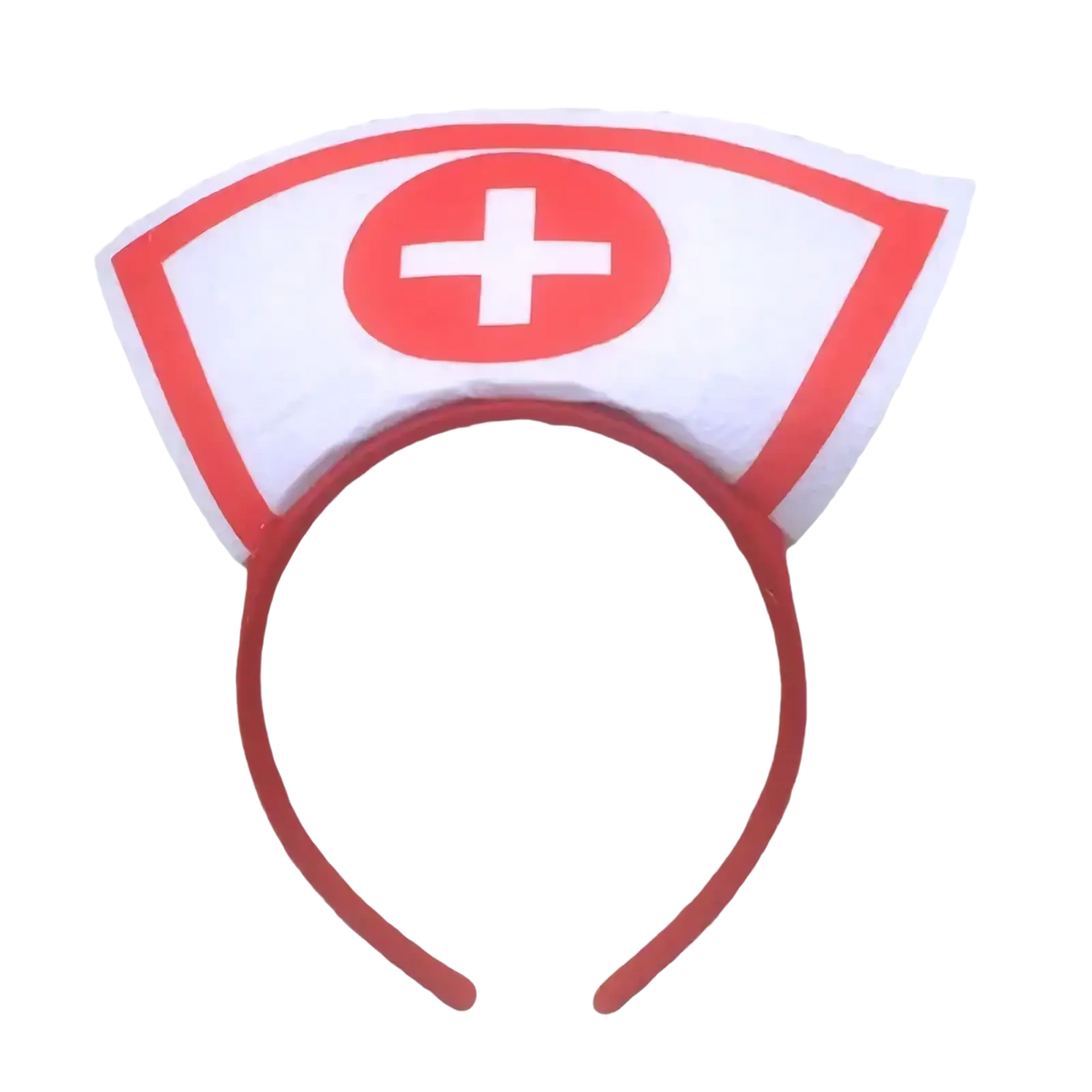 White and red nurse costume headband with a central cross emblem for halloween hair hoop accessory