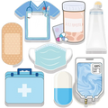 Light blue nurse sticky notes medical memo pad shaped like a first aid kit with a white cross and dark blue handle