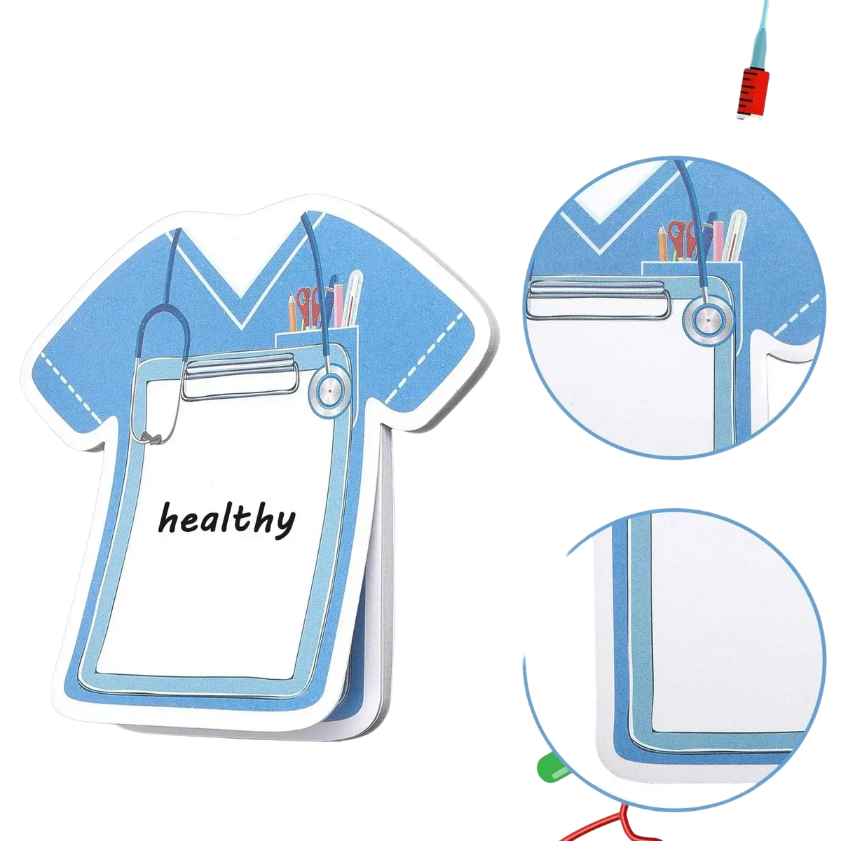 Blue nurse uniform shaped sticky notes with stethoscope and clipboard design titled nurse sticky notes 8-piece medical memo pad