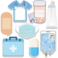 Light blue nurse sticky notes medical memo pad shaped like a first aid kit with a white cross and dark blue handle