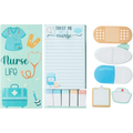 Nurse sticky notes set featuring a light blue notepad with trust me i am a nurse text and pastel adhesive bandages and pills
