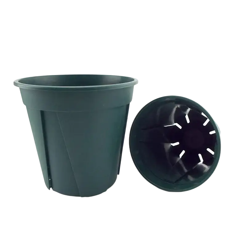 Dark green 5pcs plastic nursery pots flower pot with matching lid featuring radial slots for plant cultivation
