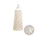 A cream cotton laundry hamper with pink bunny pattern hanging on wall paired with a breathable nursing cover dinosaur print