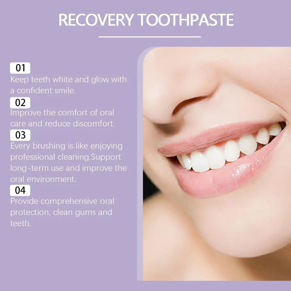 Oratage Intelligence Smile Mineral Recovery whitening toothpaste with a white toothbrush and bright smile highlighting whitening benefits