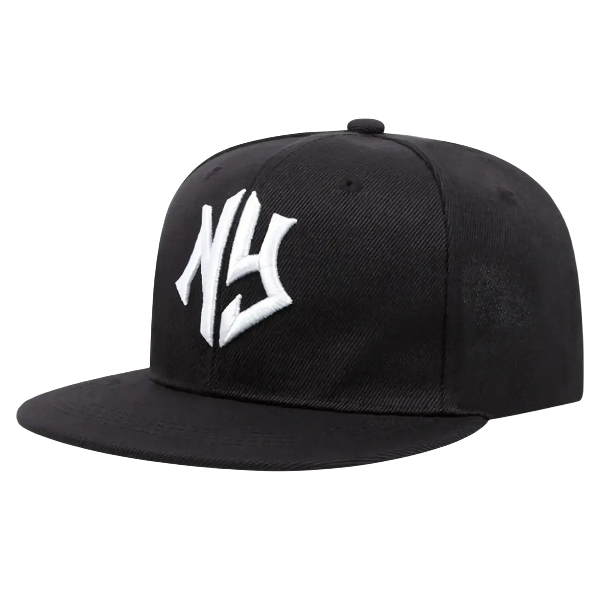 Black snapback hip hop hat featuring a bold white embroidered ny logo for urban streetwear style
