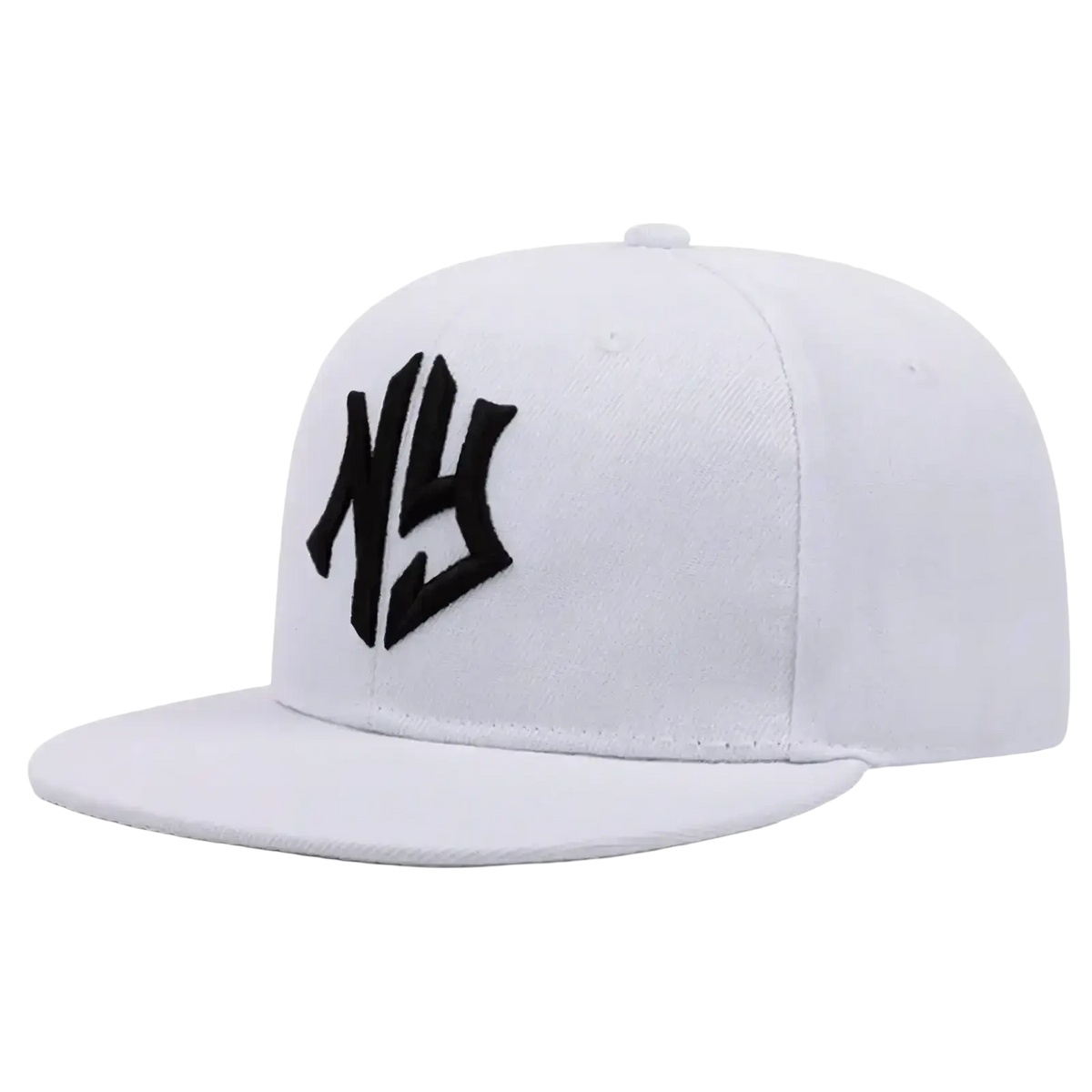White snapback hip hop hat with black embroidered ny logo perfect for hip hop style and urban fashion
