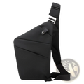 Black nylon crossbody bag with anti radiation lining sleek minimalist design and silver toned metal hardware