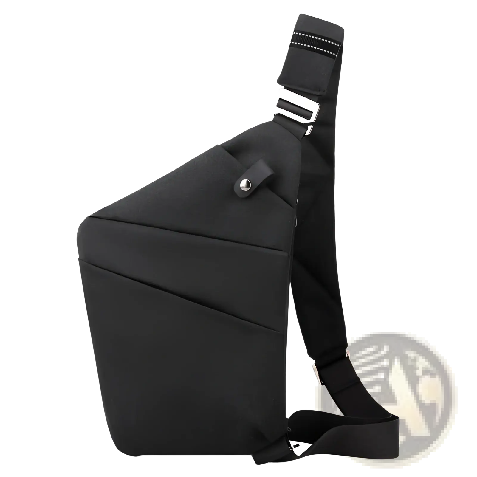 Black nylon crossbody bag with anti radiation lining sleek minimalist design and silver toned metal hardware