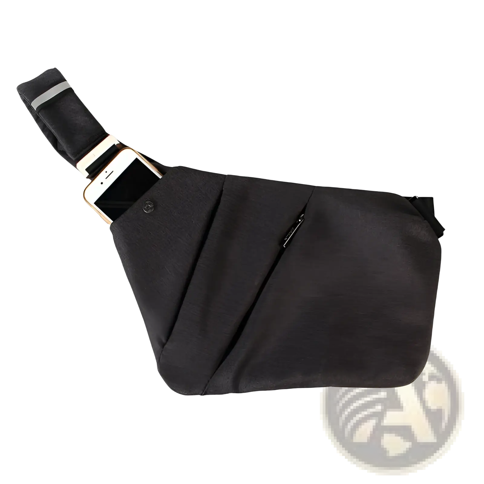 Black nylon crossbody bag with anti radiation lining featuring a textured fabric and adjustable strap in minimalist design