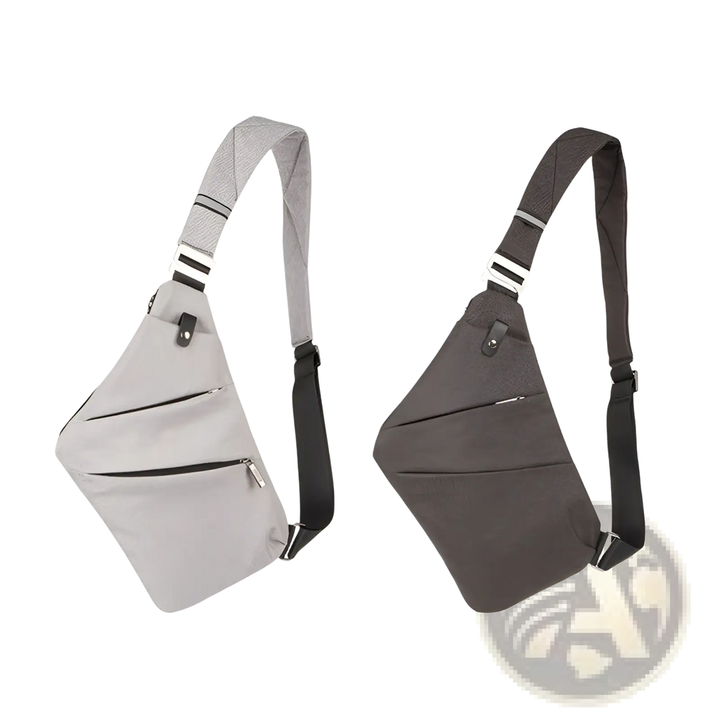 Gray and dark gray nylon crossbody bags with anti radiation lining adjustable straps and multiple zippered compartments