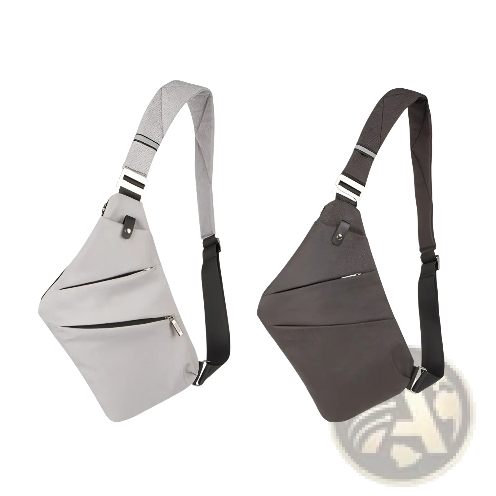 Gray and dark gray nylon crossbody bags with anti radiation lining adjustable straps and multiple zippered compartments