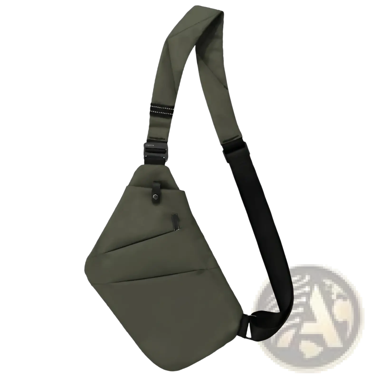 Olive green nylon crossbody bag with anti radiation lining black adjustable strap and buckle for comfortable wear
