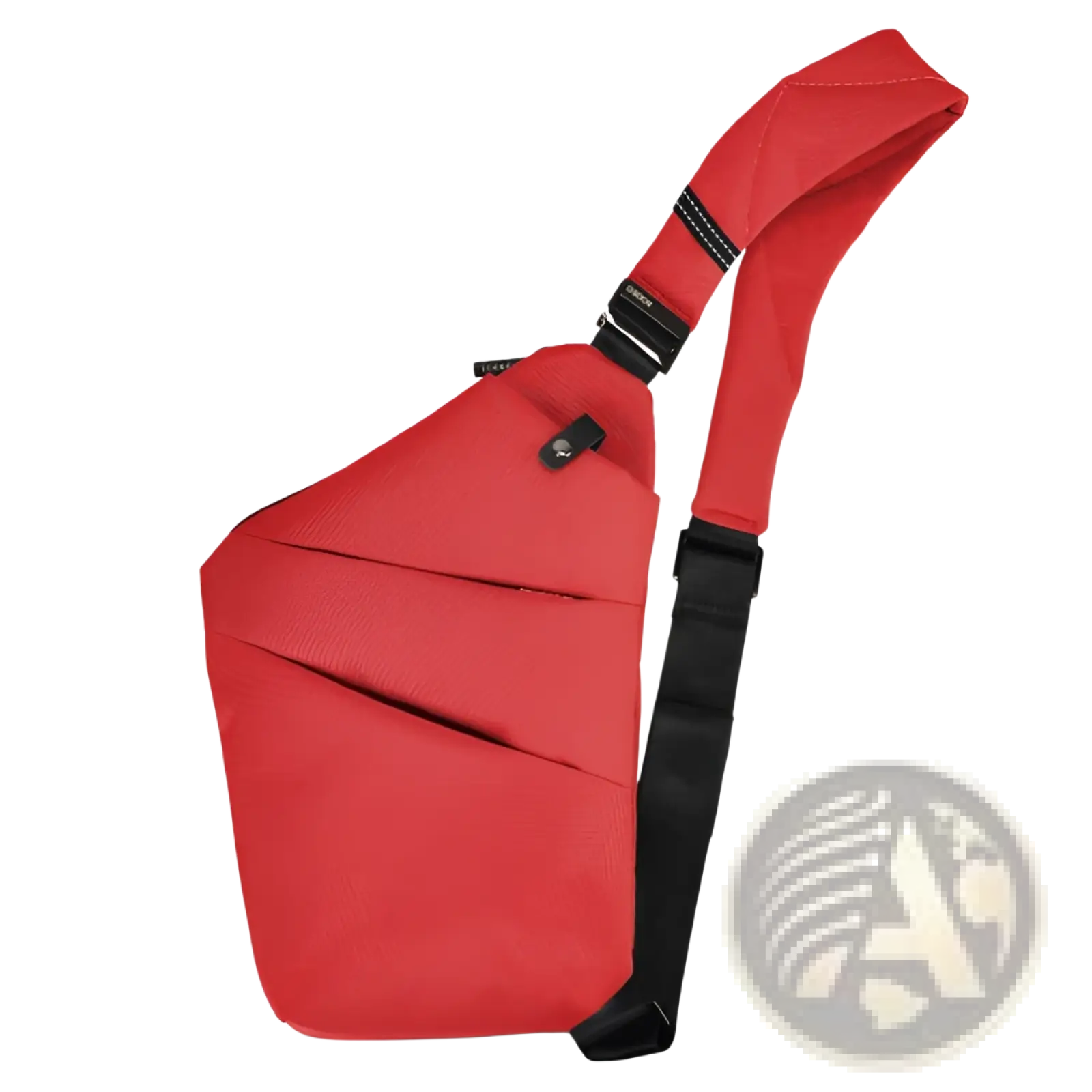 Red nylon crossbody bag with anti radiation lining black adjustable strap and zipper closure for secure use
