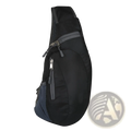 Black and navy blue nylon sling bag with gray zipper pulls waterproof crossbody shoulder backpack designed for daily use