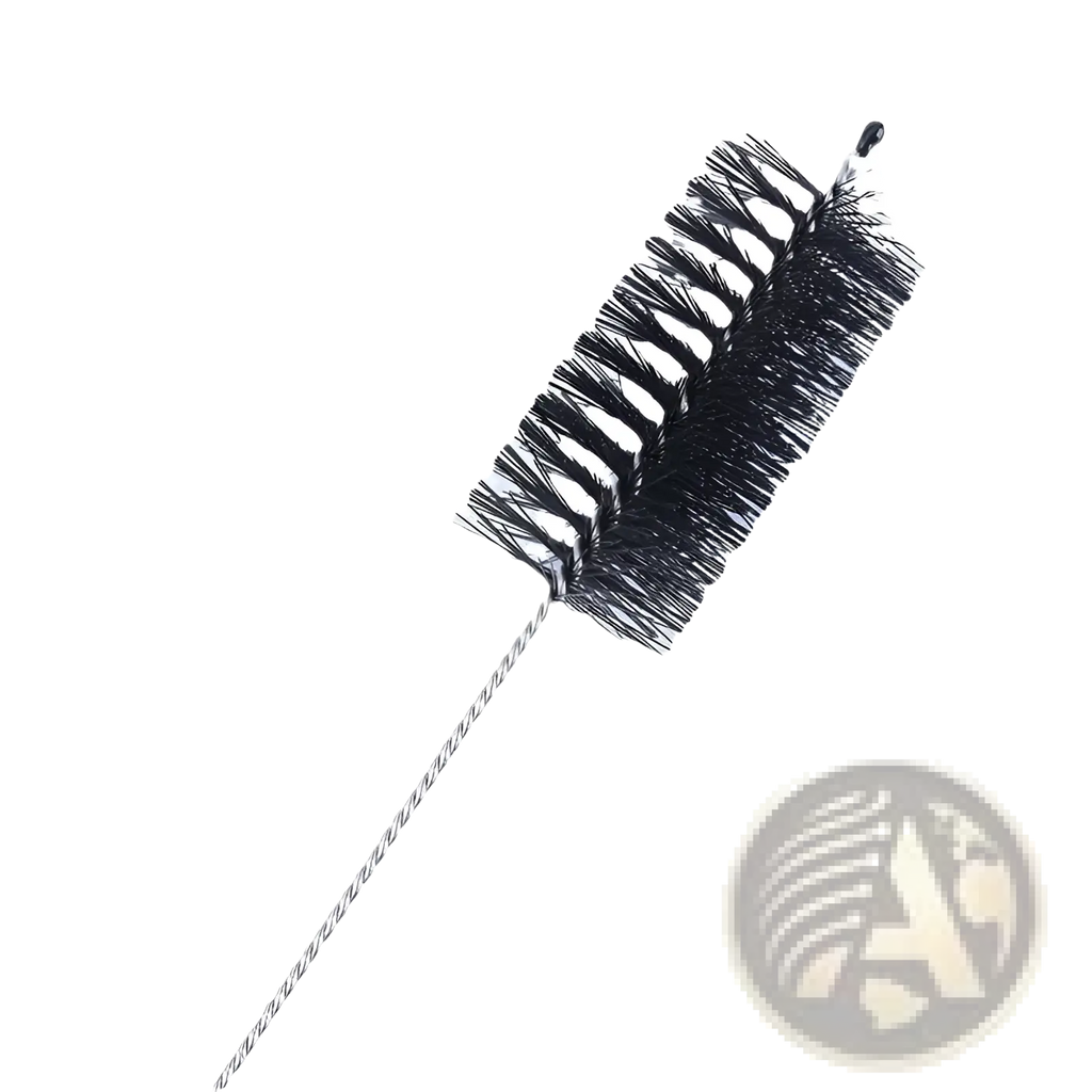 Black bristle nylon straw cleaning brush with silver stainless steel chain handle from 10 piece set