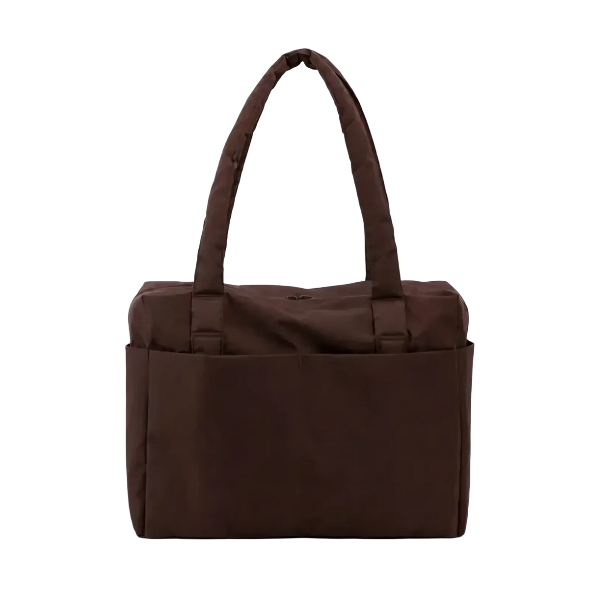 Brown nylon travel tote bag with padded handles large capacity and front zippered pocket handbag