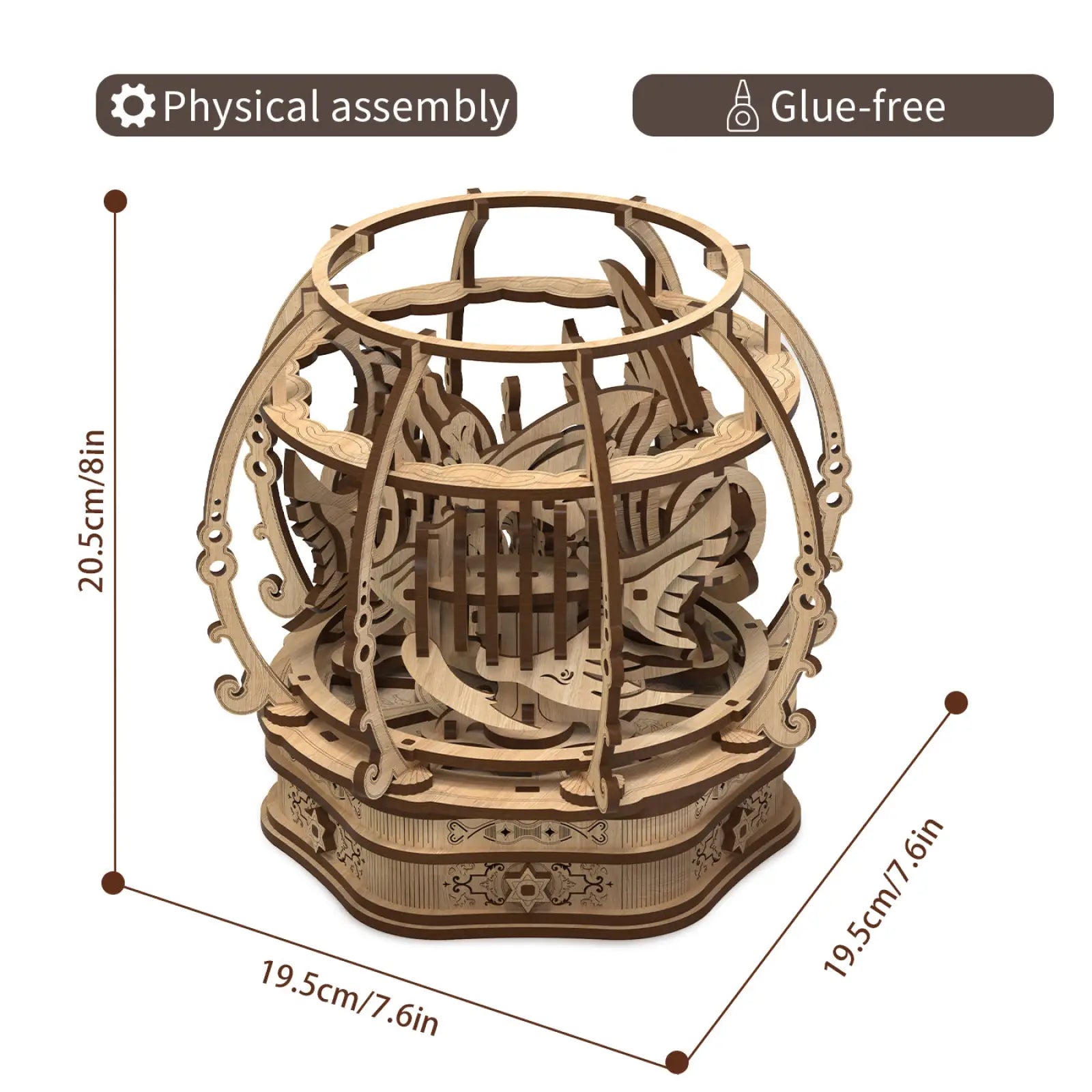 Oak puzzle toy kids game featuring an intricately designed wooden 3d spherical mechanical puzzle with ornate cutouts