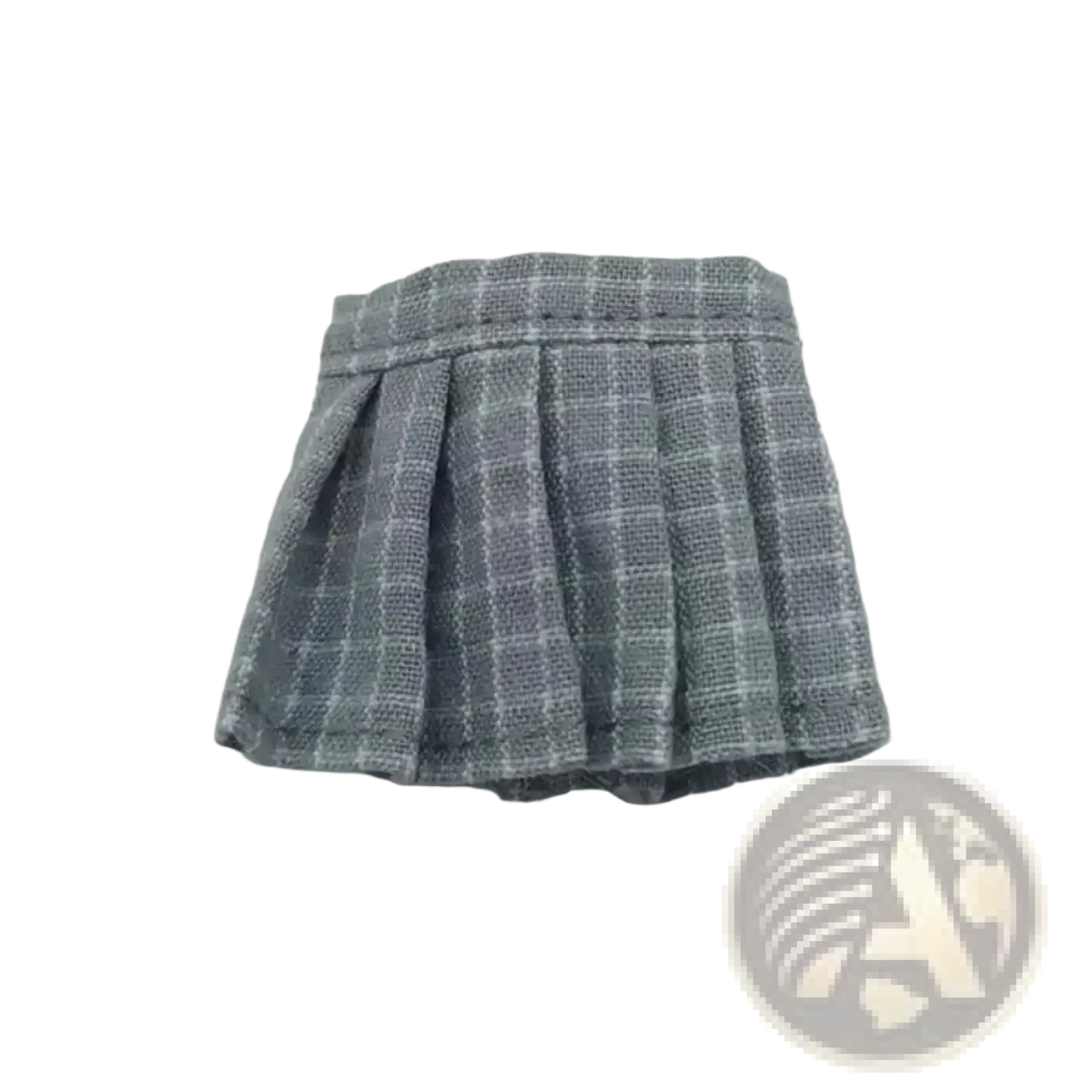 Ob11 doll pleated mini skirt in gray plaid textured woven fabric designed for school outfit use