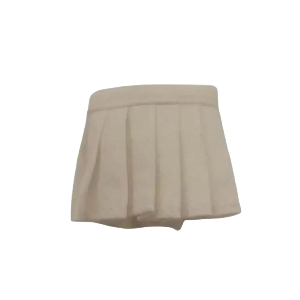 Beige pleated mini skirt with fitted waistband and soft flowing fabric for ob11 doll school outfit