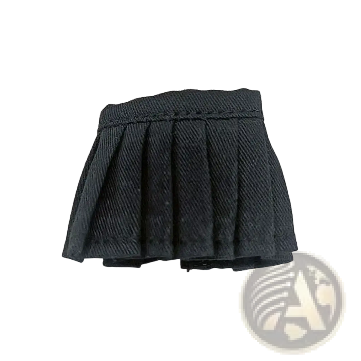 Black pleated mini skirt for Ob11 doll made of textured fabric with a fitted waistband for a school outfit