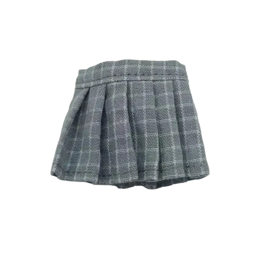 Ob11 doll pleated mini skirt in gray plaid textured woven fabric designed for school outfit use